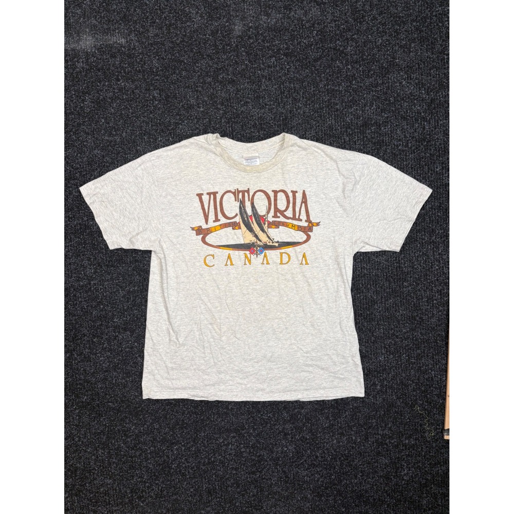 Vintage Hanes Victoria British Columbia Canada T Shirt XL Heather Grey Sailboat